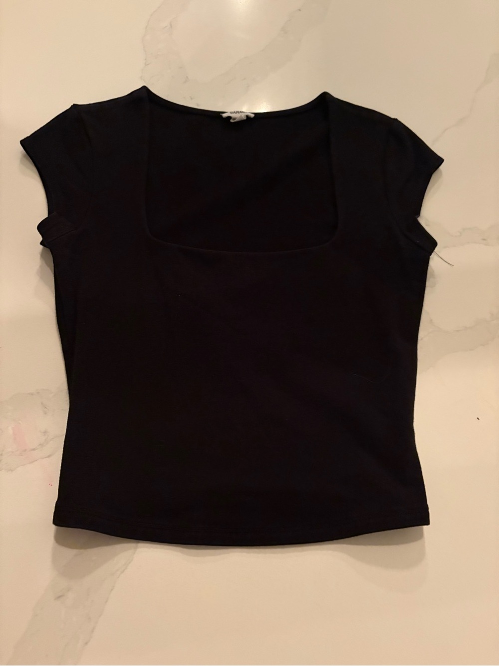 Garage Black Square-Neck Short Sleeve Top
